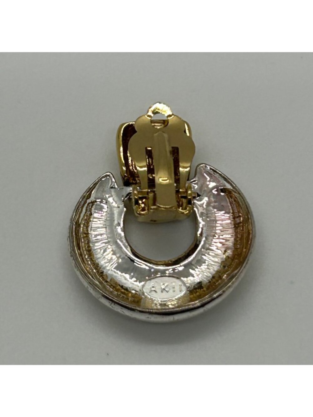 Anne Klein II Clip-On Earrings  Silver & Gold Tone Y2K Door Knockers Vintage - Picture 7 of 13